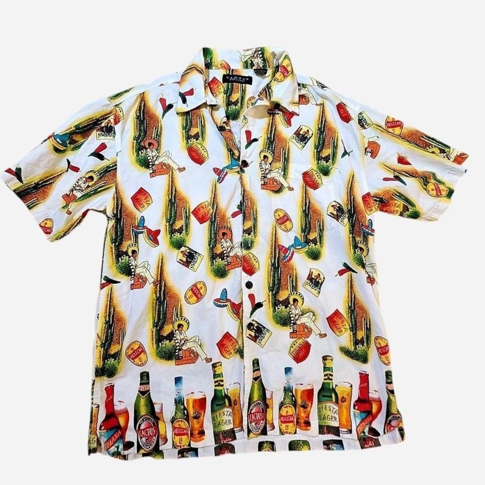 Cactus Black Label Mexican Beer Graphic Print Hawaiian Tropical Shirt XL